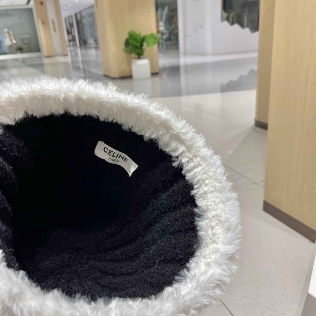 【CELINE赛琳】毛绒渔夫帽新款秋冬百搭显脸小盆帽冬季素颜针织水桶帽