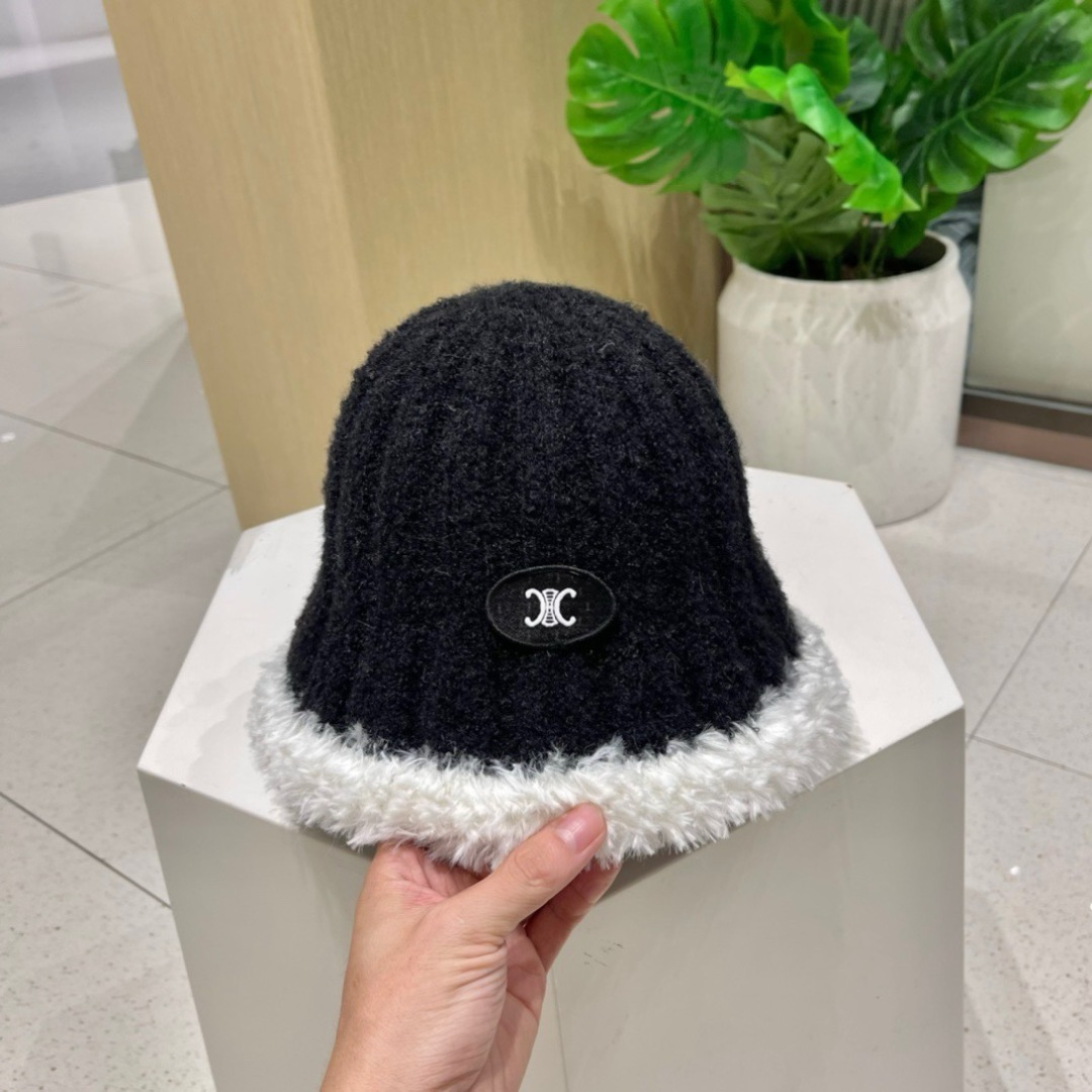 【CELINE赛琳】毛绒渔夫帽新款秋冬百搭显脸小盆帽冬季素颜针织水桶帽
