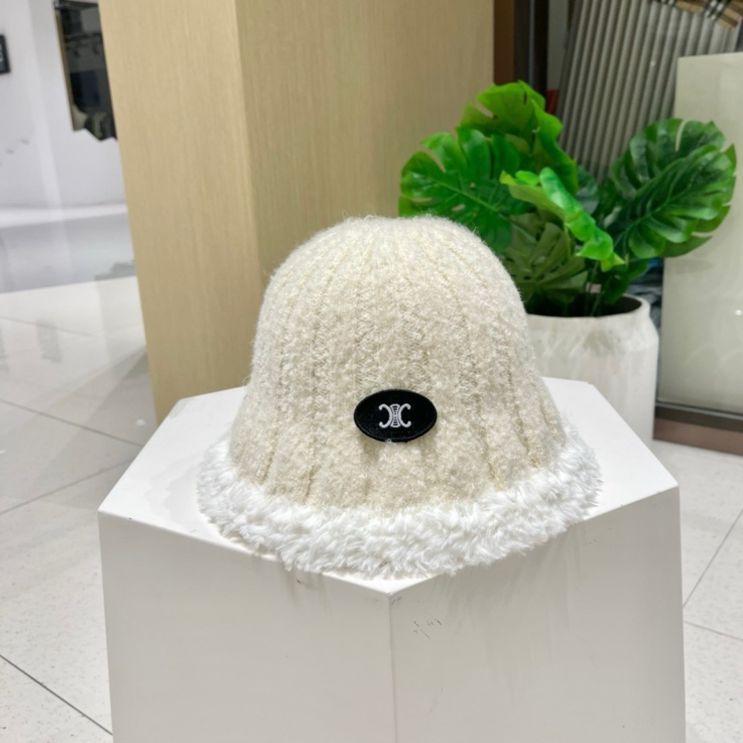 【CELINE赛琳】毛绒渔夫帽新款秋冬百搭显脸小盆帽冬季素颜针织水桶帽