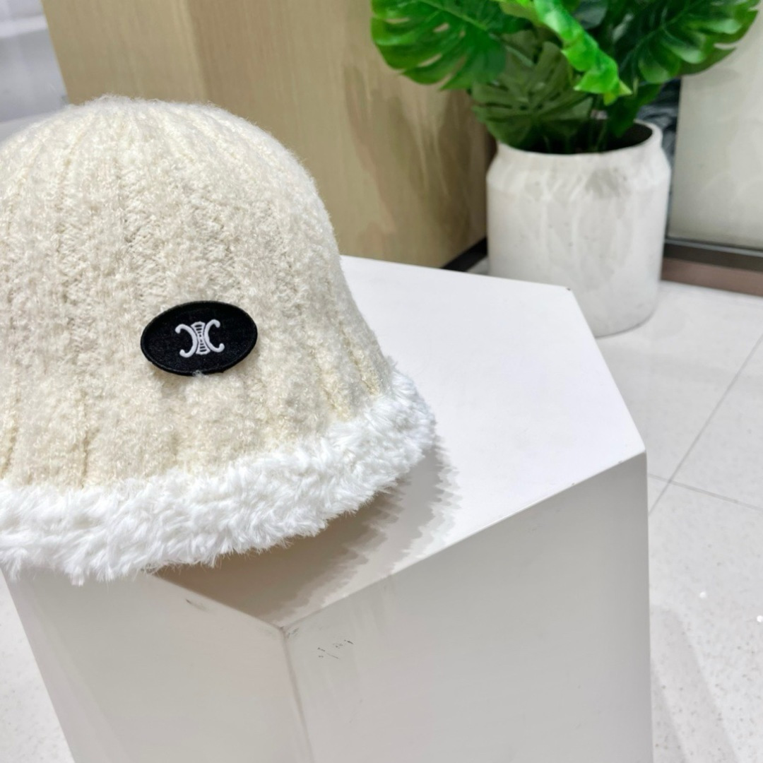 【CELINE赛琳】毛绒渔夫帽新款秋冬百搭显脸小盆帽冬季素颜针织水桶帽