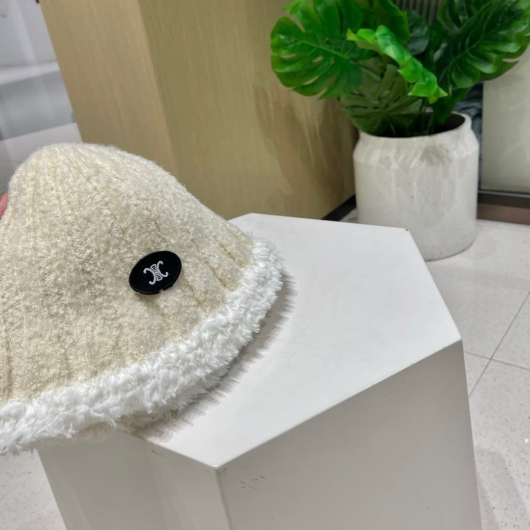 【CELINE赛琳】毛绒渔夫帽新款秋冬百搭显脸小盆帽冬季素颜针织水桶帽