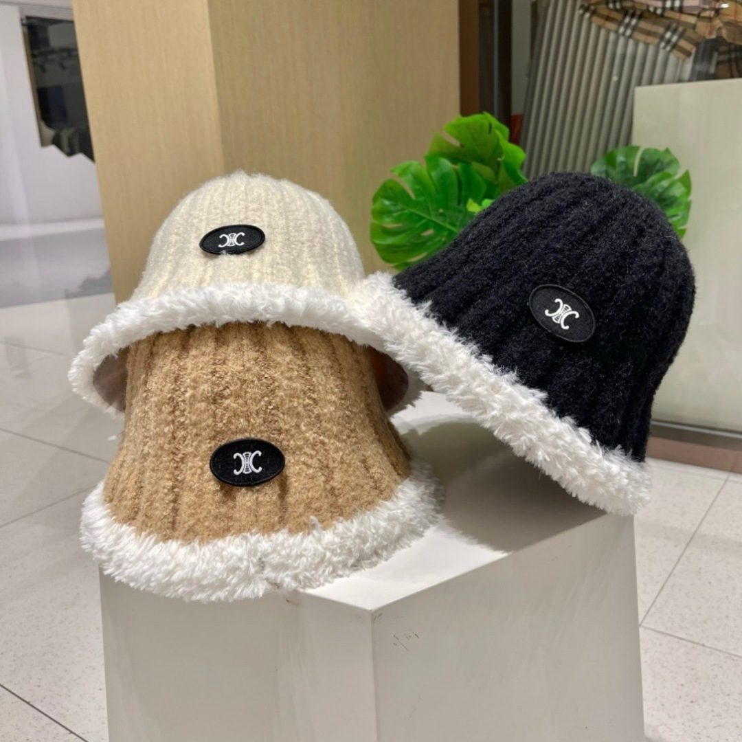 【CELINE赛琳】毛绒渔夫帽新款秋冬百搭显脸小盆帽冬季素颜针织水桶帽