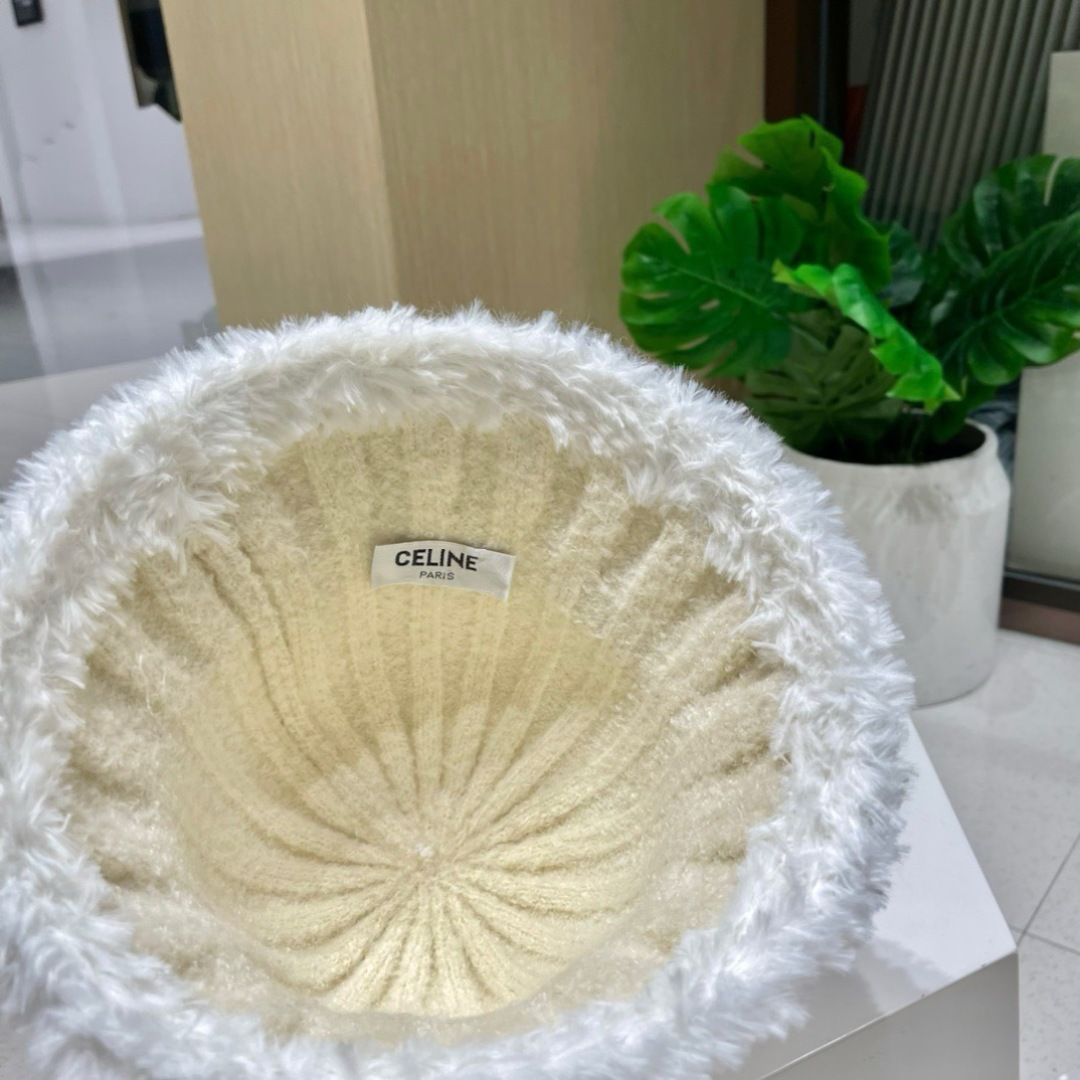 【CELINE赛琳】毛绒渔夫帽新款秋冬百搭显脸小盆帽冬季素颜针织水桶帽