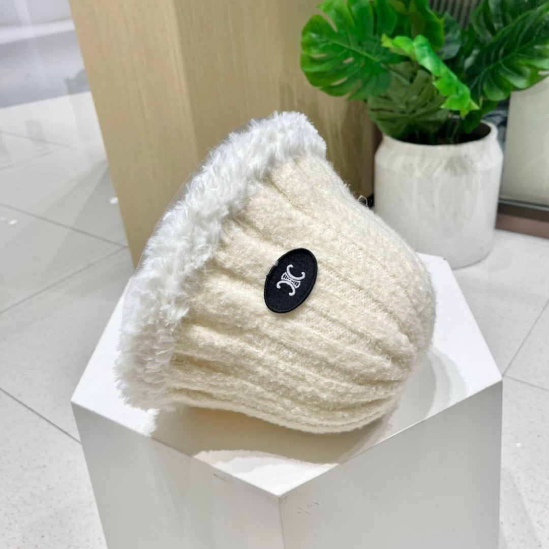 【CELINE赛琳】毛绒渔夫帽新款秋冬百搭显脸小盆帽冬季素颜针织水桶帽