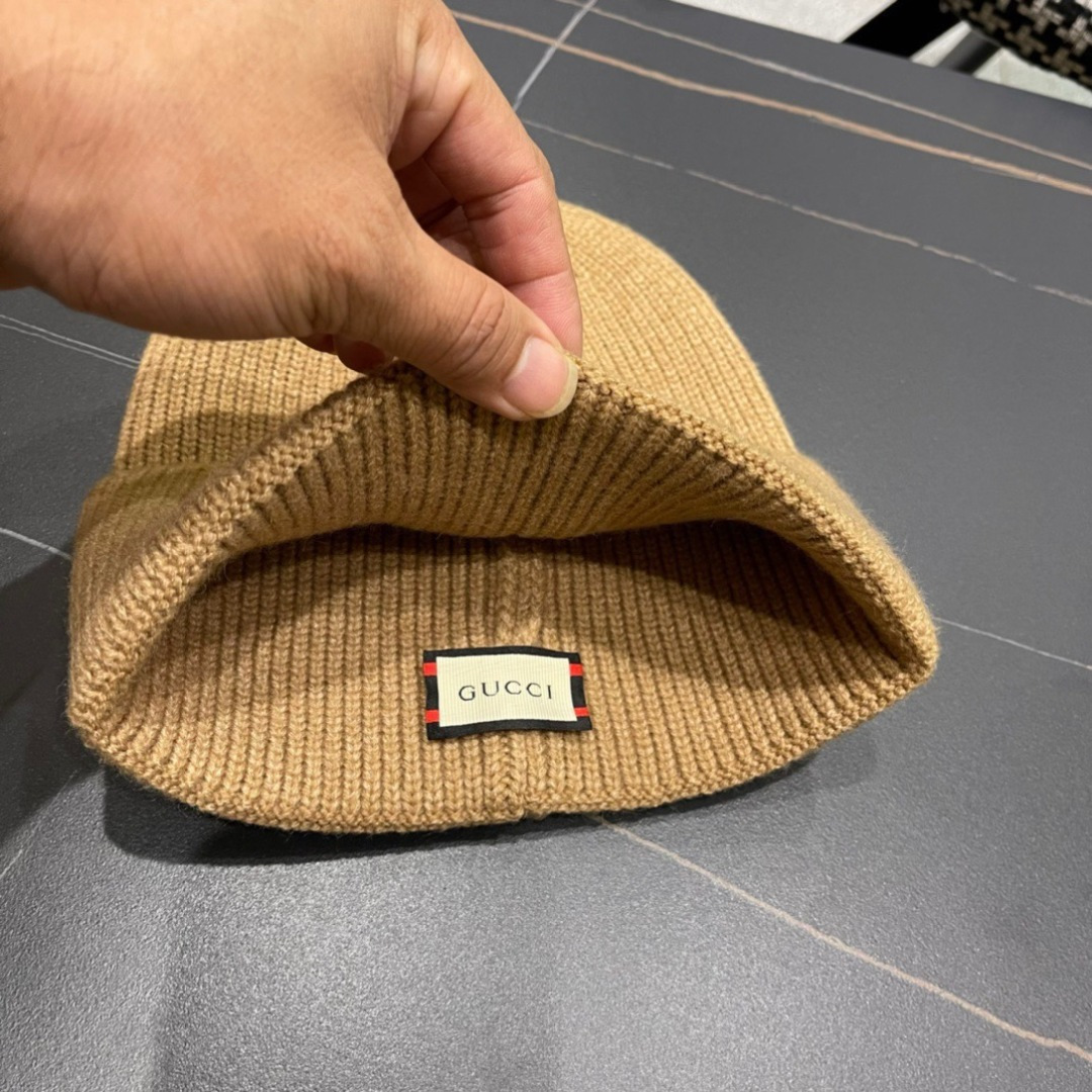  GUCCI古奇 时尚法式羊毛毛线帽子女冬季保暖针织帽潮条纹毛线帽