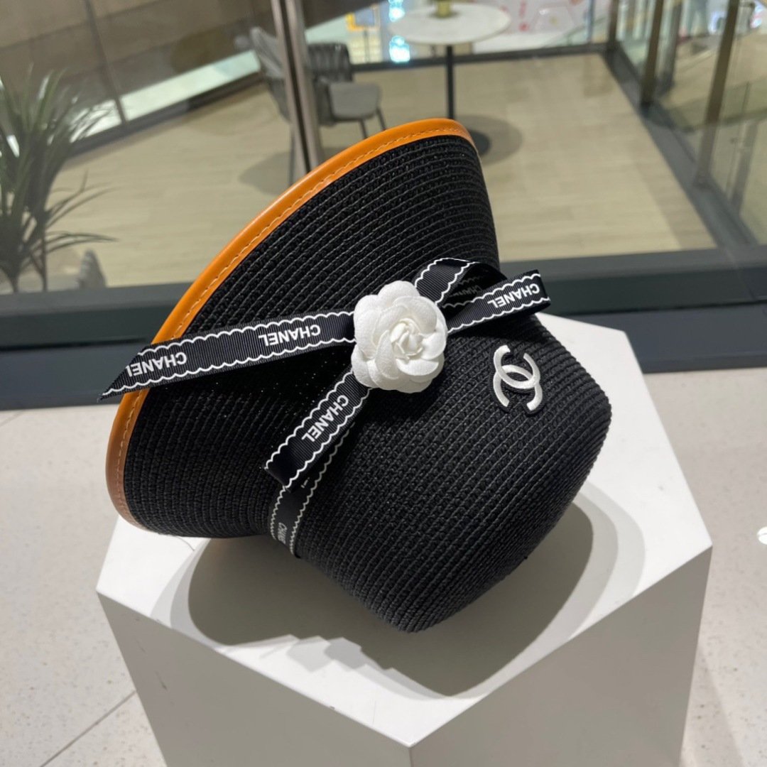  【Chanel香奈儿】新款草编大牌拼色小香风编织草帽，度假休闲必备，优雅大方的一款