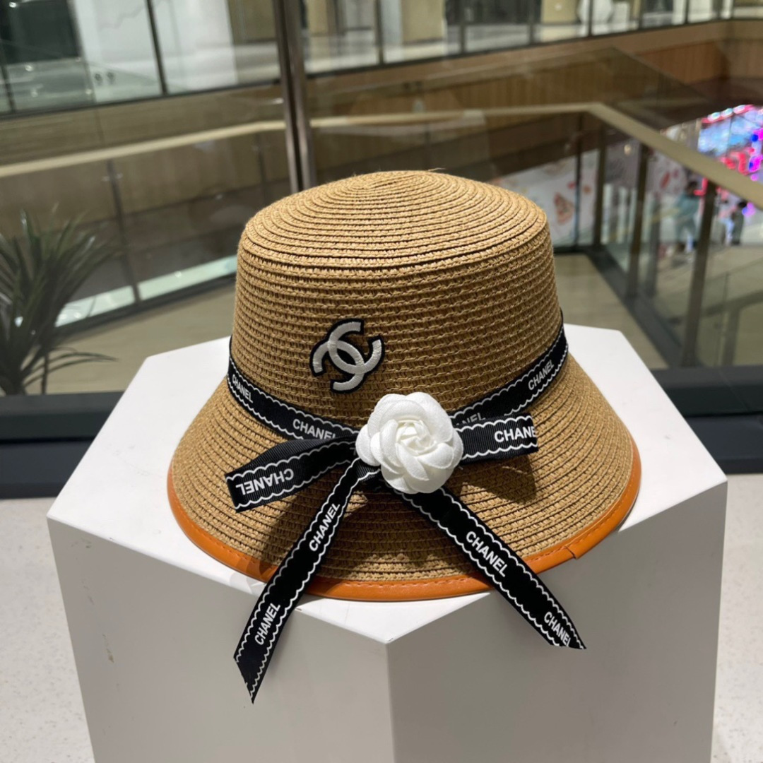  【Chanel香奈儿】新款草编大牌拼色小香风编织草帽，度假休闲必备，优雅大方的一款