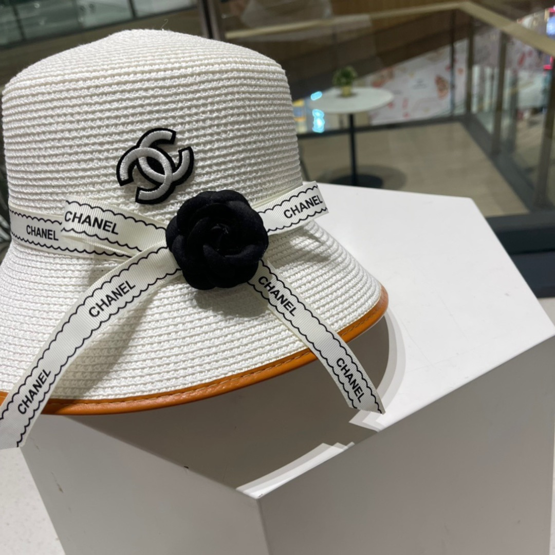 【Chanel香奈儿】新款草编大牌拼色小香风编织草帽，度假休闲必备，优雅大方的一款