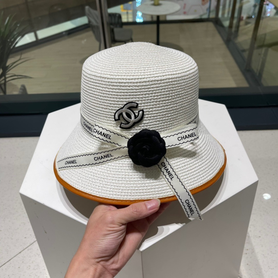  【Chanel香奈儿】新款草编大牌拼色小香风编织草帽，度假休闲必备，优雅大方的一款