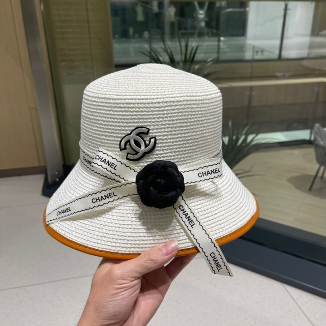  【Chanel香奈儿】新款草编大牌拼色小香风编织草帽，度假休闲必备，优雅大方的一款