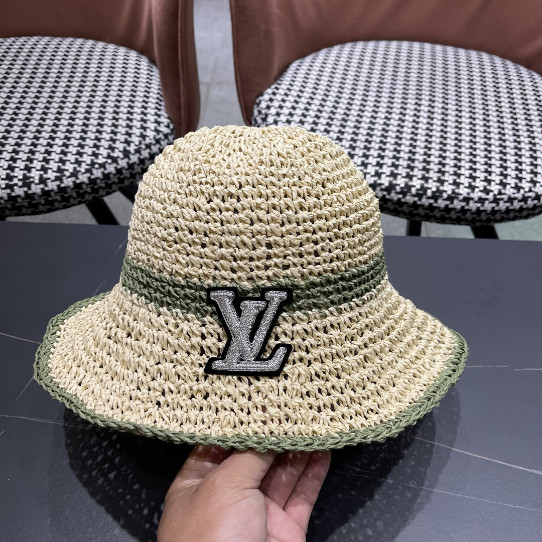  路易威登日系波浪边水钻渔夫帽手工钩针草帽女夏季防
晒镂空透气遮阳