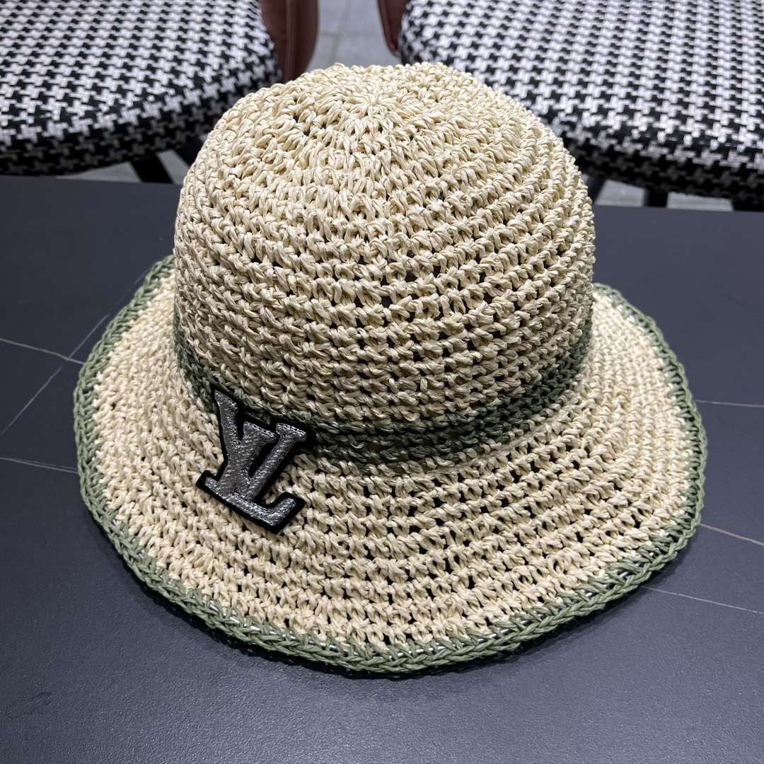  路易威登日系波浪边水钻渔夫帽手工钩针草帽女夏季防
晒镂空透气遮阳