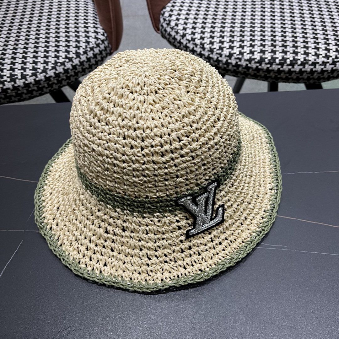  路易威登日系波浪边水钻渔夫帽手工钩针草帽女夏季防
晒镂空透气遮阳