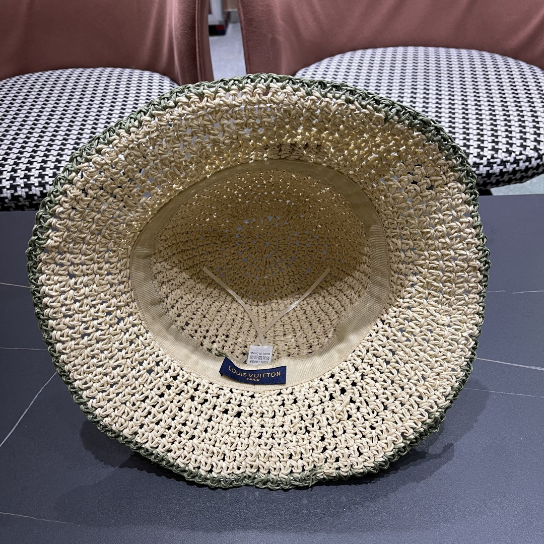  路易威登日系波浪边水钻渔夫帽手工钩针草帽女夏季防
晒镂空透气遮阳