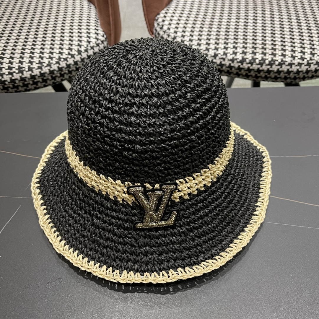  路易威登日系波浪边水钻渔夫帽手工钩针草帽女夏季防
晒镂空透气遮阳