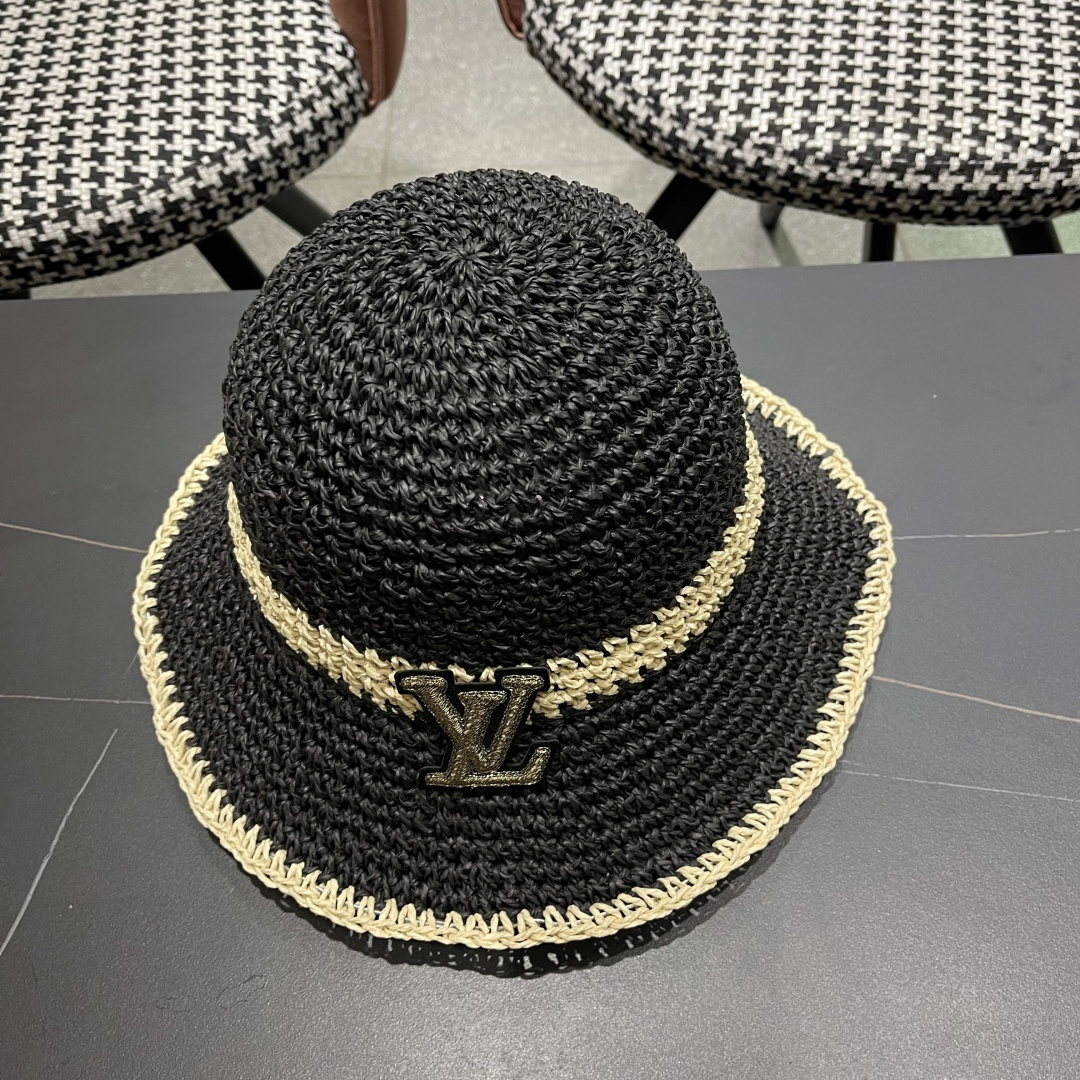  路易威登日系波浪边水钻渔夫帽手工钩针草帽女夏季防
晒镂空透气遮阳