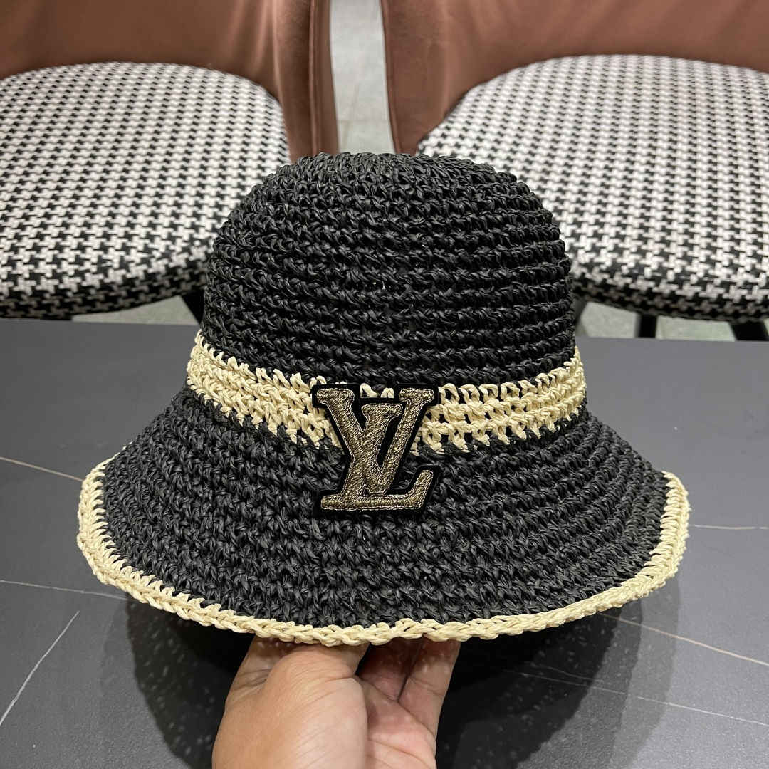  路易威登日系波浪边水钻渔夫帽手工钩针草帽女夏季防
晒镂空透气遮阳
