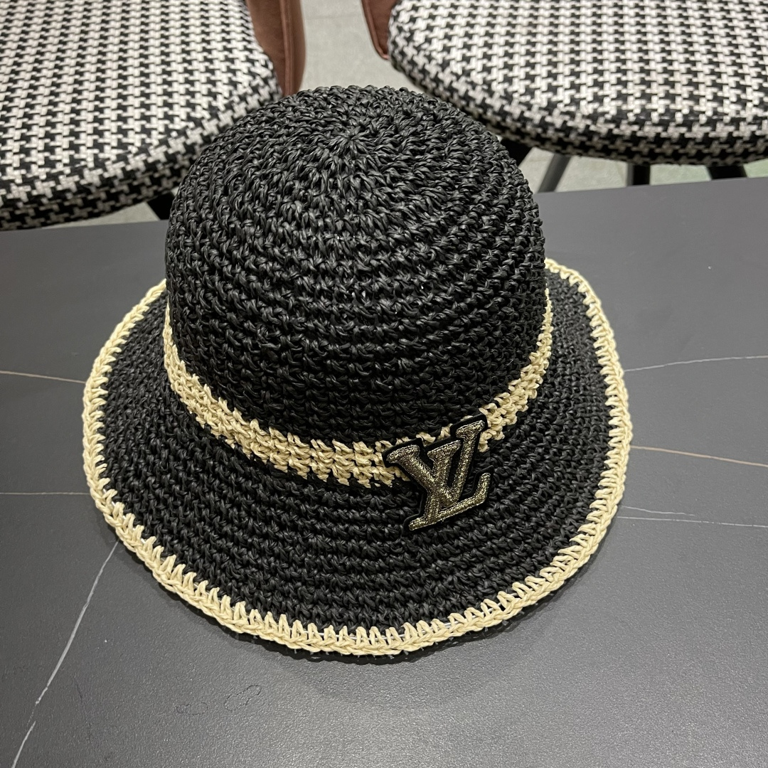 路易威登日系波浪边水钻渔夫帽手工钩针草帽女夏季防
晒镂空透气遮阳