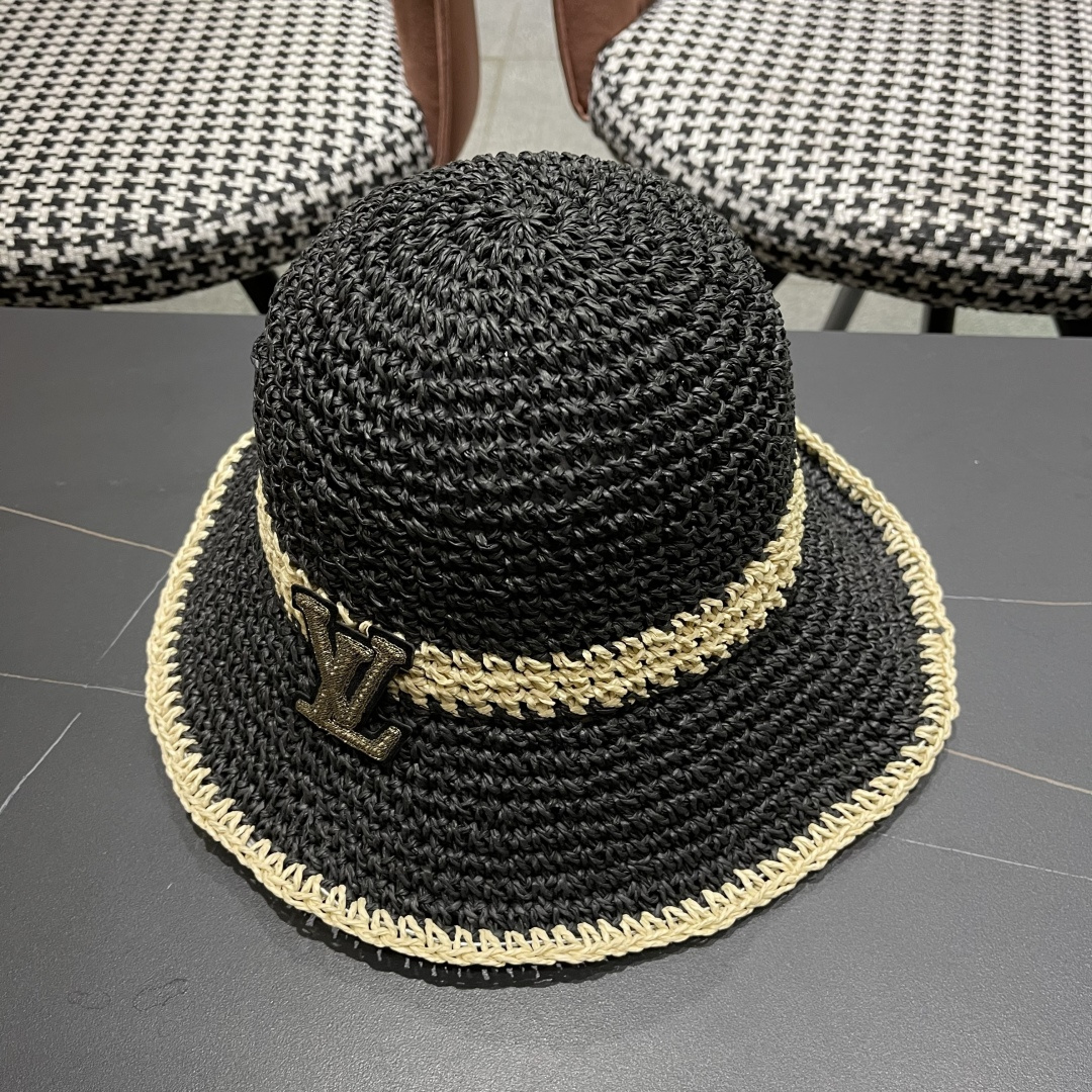  路易威登日系波浪边水钻渔夫帽手工钩针草帽女夏季防
晒镂空透气遮阳