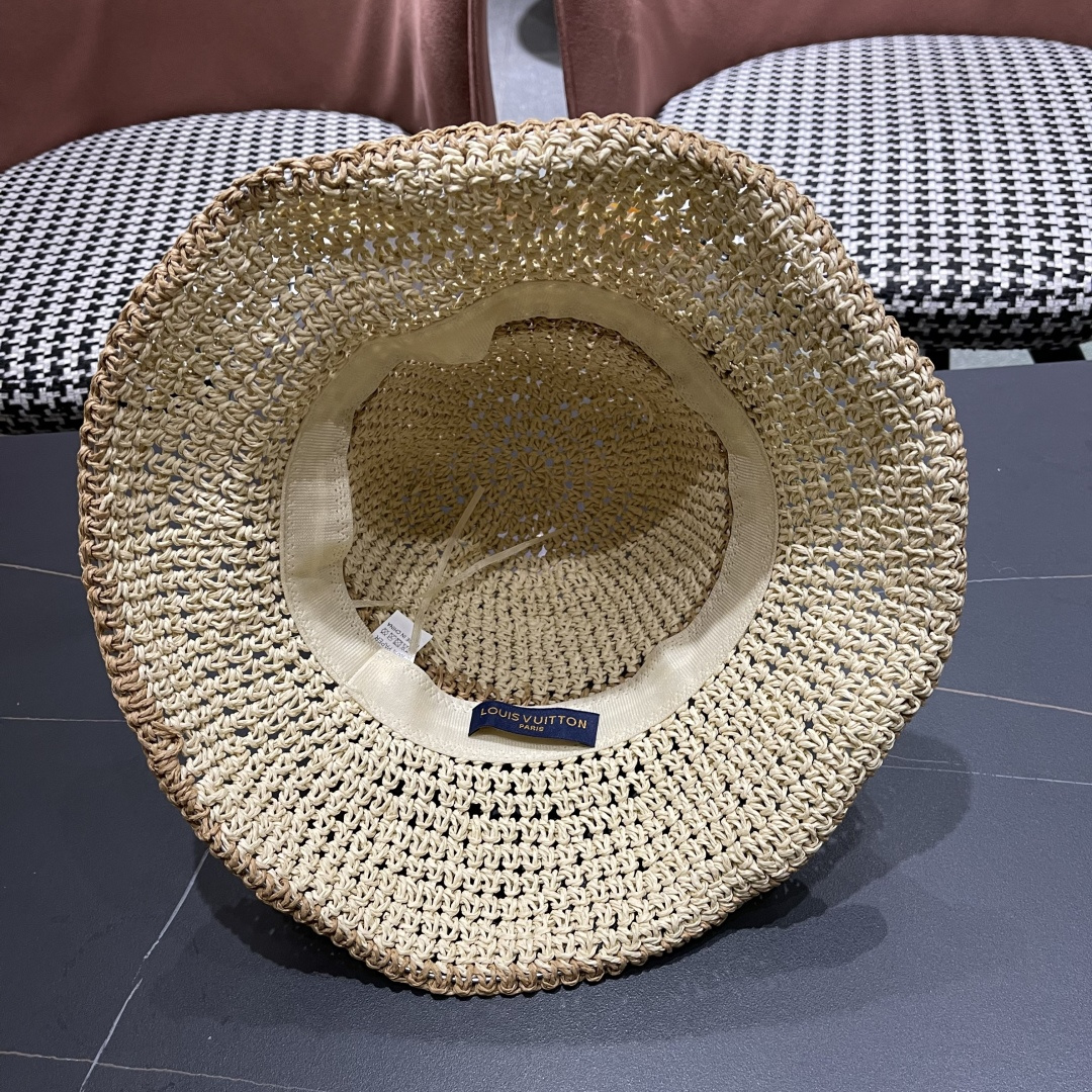  路易威登日系波浪边水钻渔夫帽手工钩针草帽女夏季防
晒镂空透气遮阳
