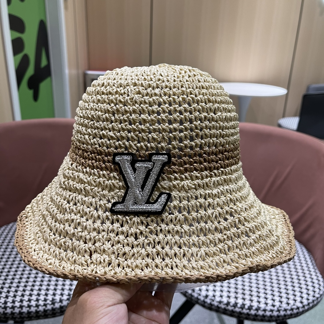  路易威登日系波浪边水钻渔夫帽手工钩针草帽女夏季防
晒镂空透气遮阳