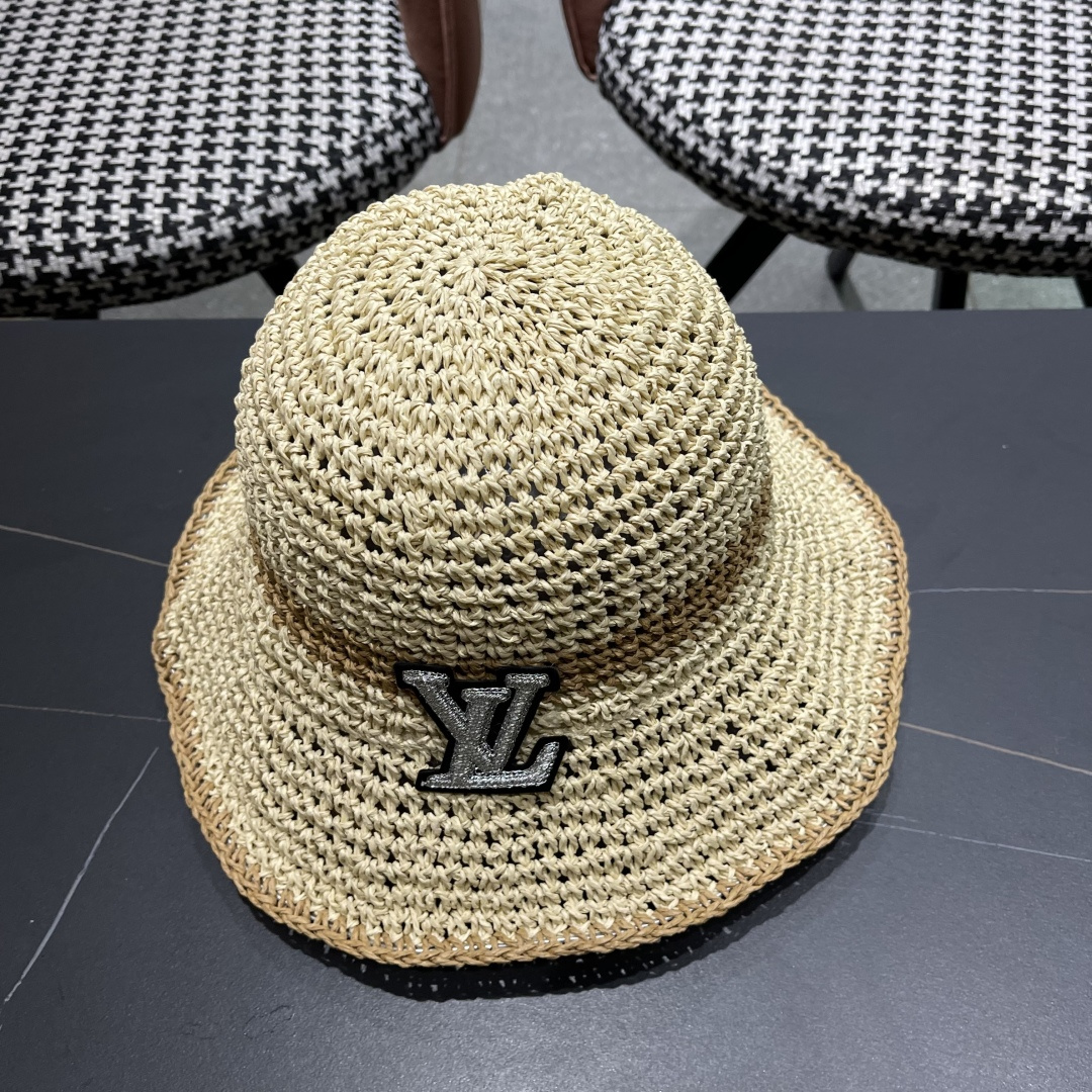  路易威登日系波浪边水钻渔夫帽手工钩针草帽女夏季防
晒镂空透气遮阳