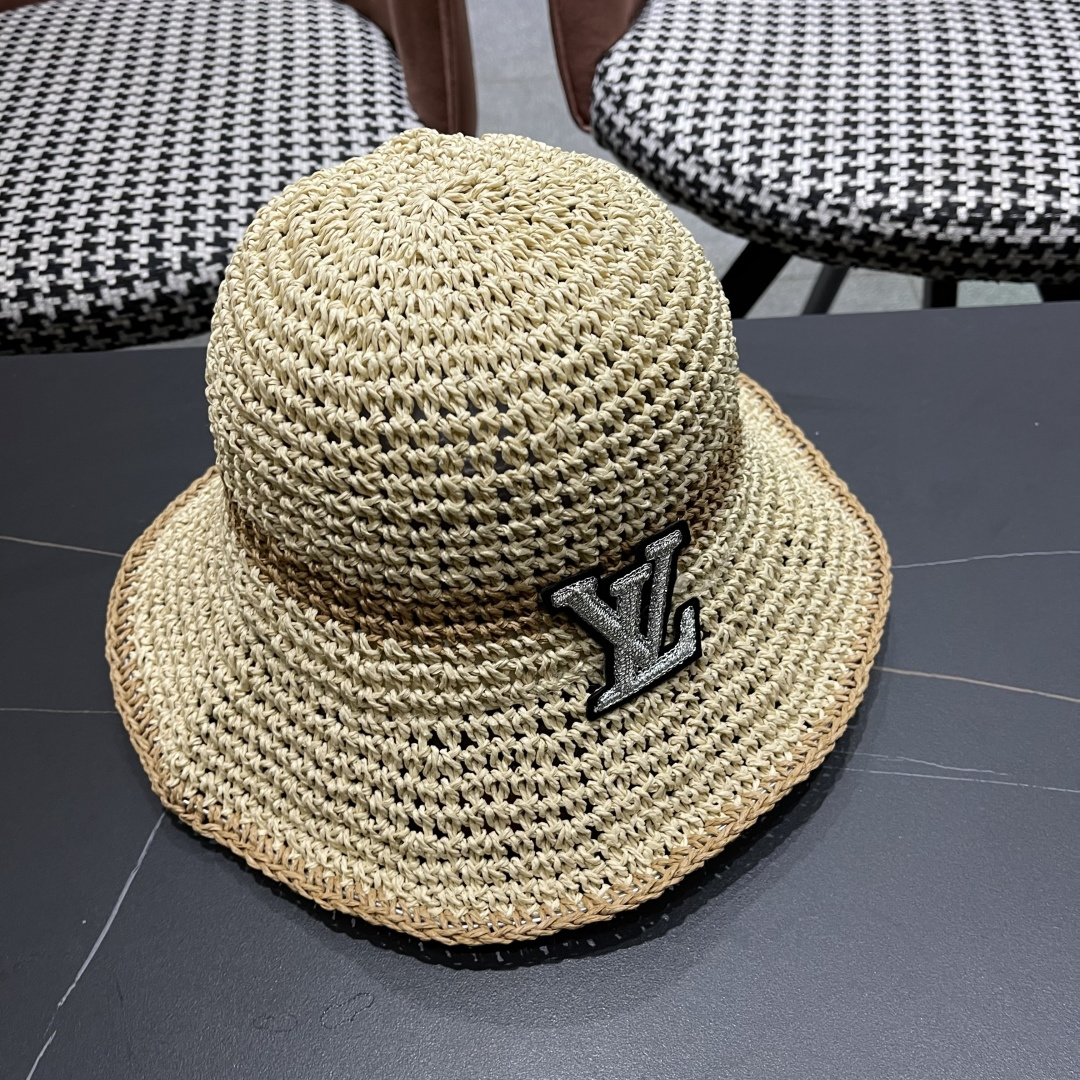  路易威登日系波浪边水钻渔夫帽手工钩针草帽女夏季防
晒镂空透气遮阳