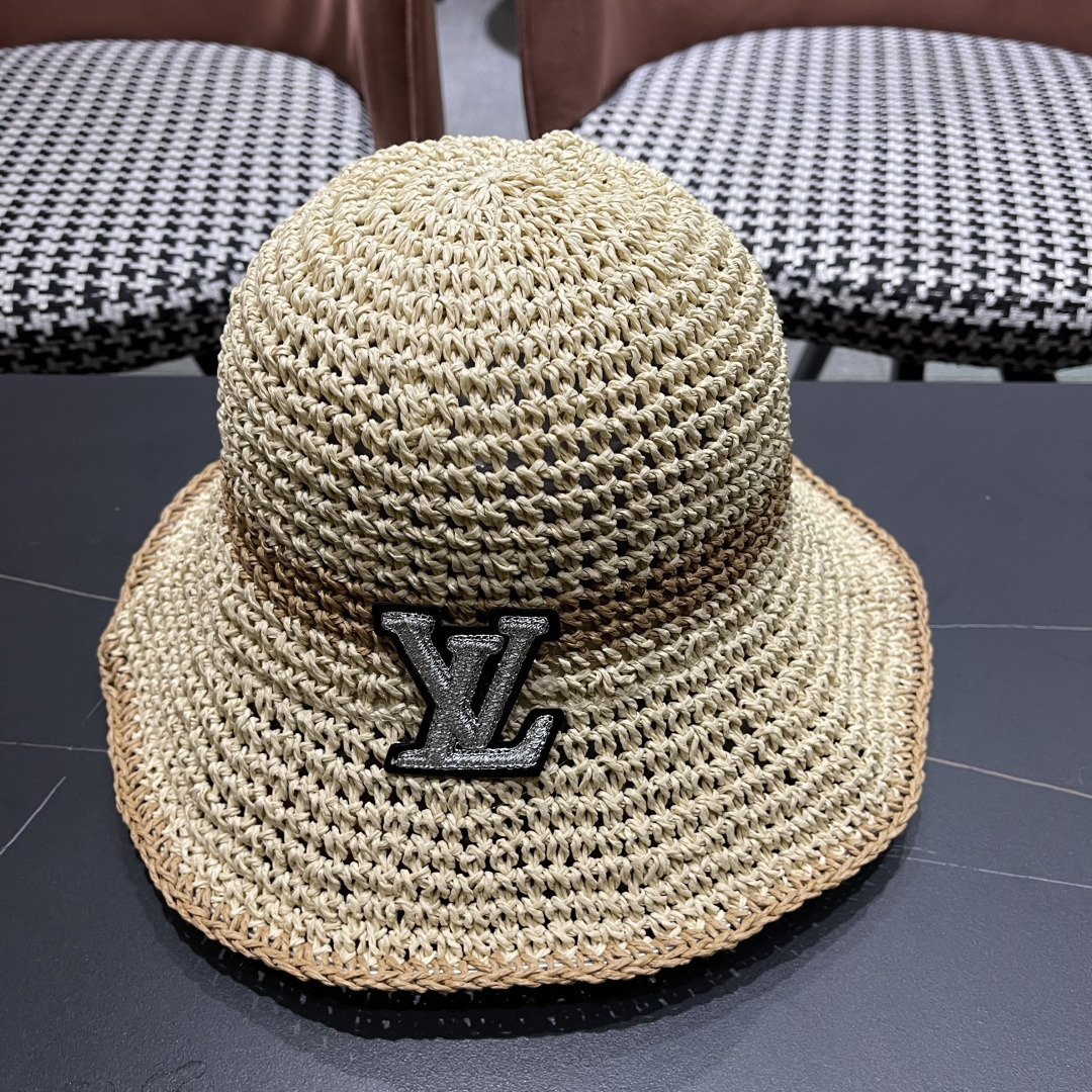  路易威登日系波浪边水钻渔夫帽手工钩针草帽女夏季防
晒镂空透气遮阳