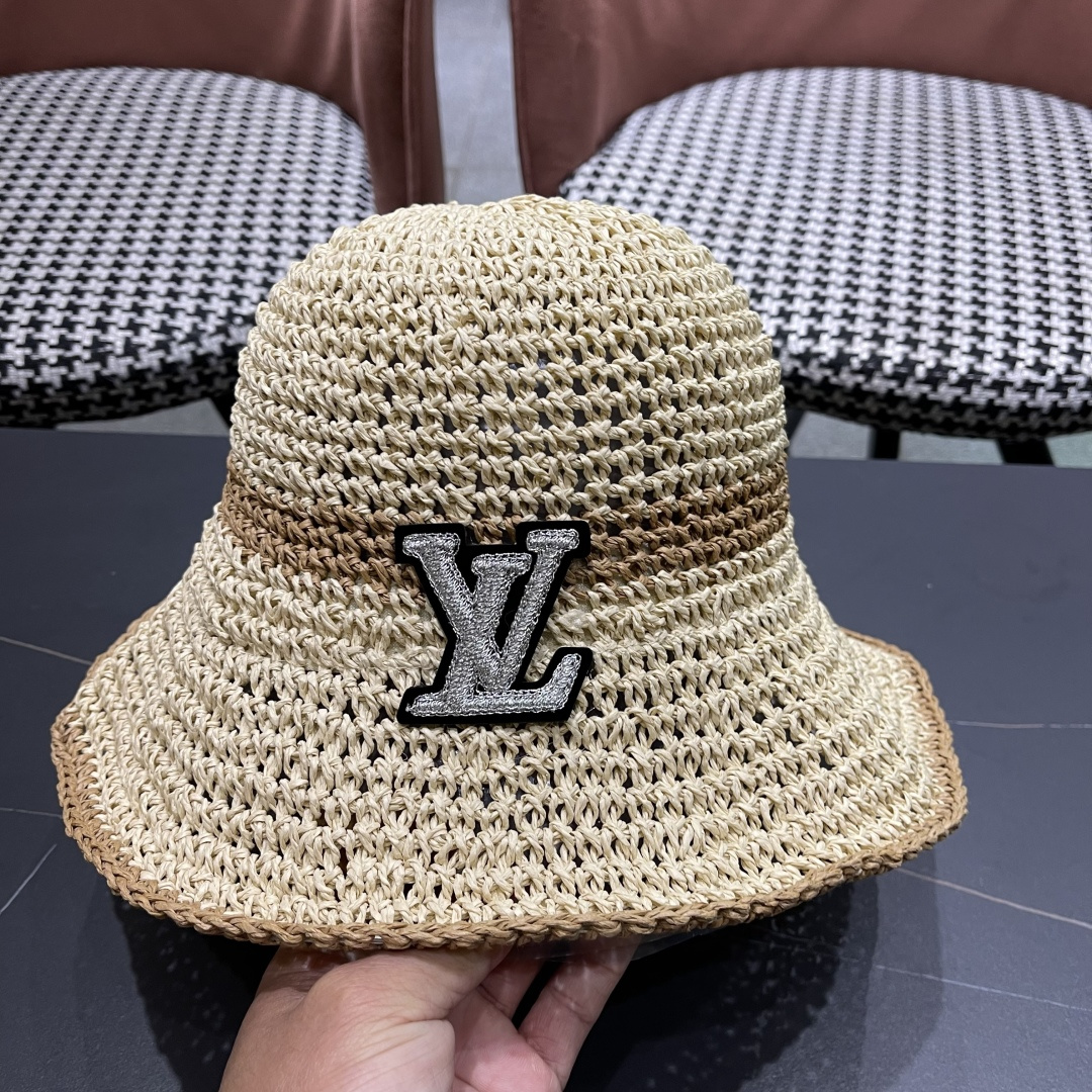  路易威登日系波浪边水钻渔夫帽手工钩针草帽女夏季防
晒镂空透气遮阳