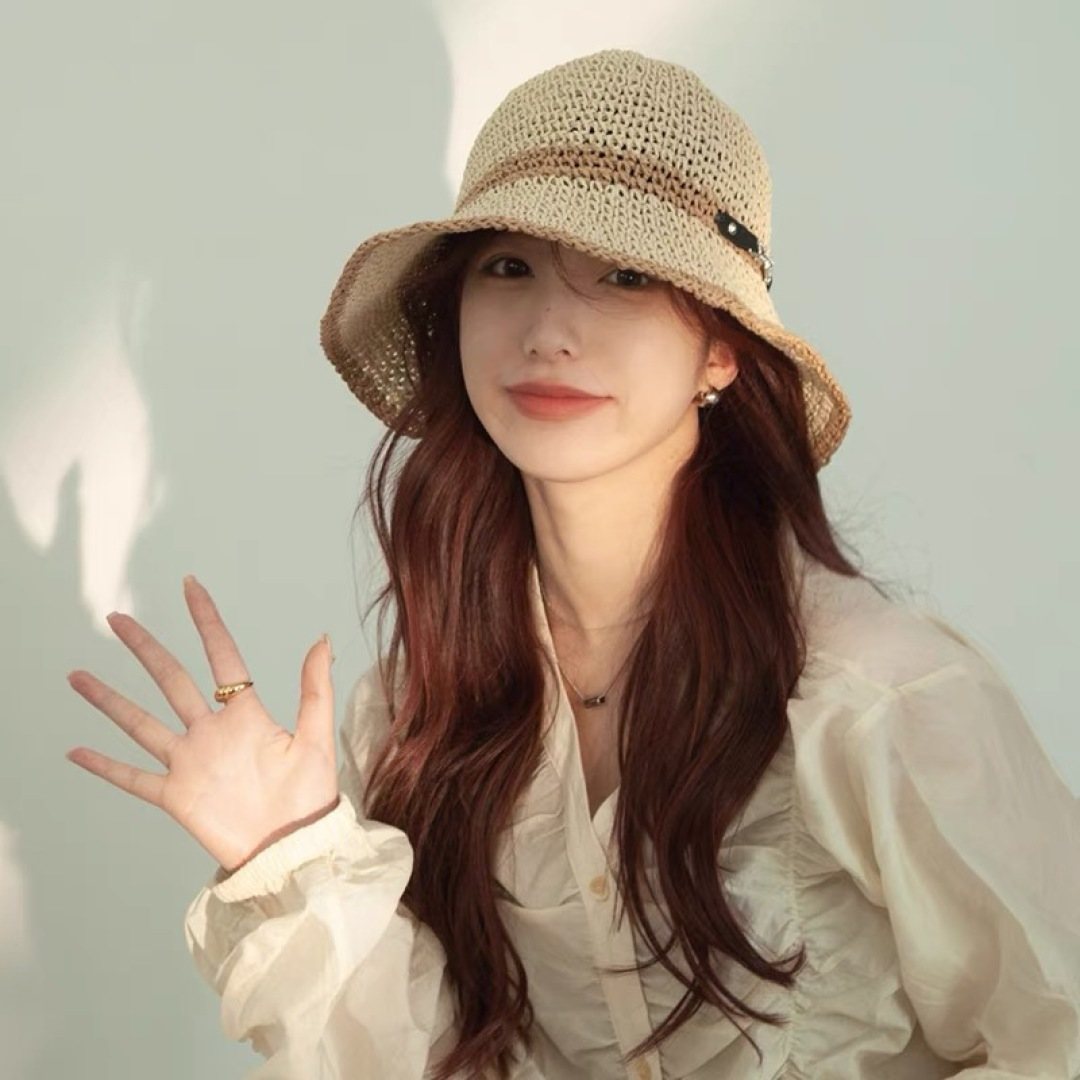  路易威登日系波浪边水钻渔夫帽手工钩针草帽女夏季防
晒镂空透气遮阳