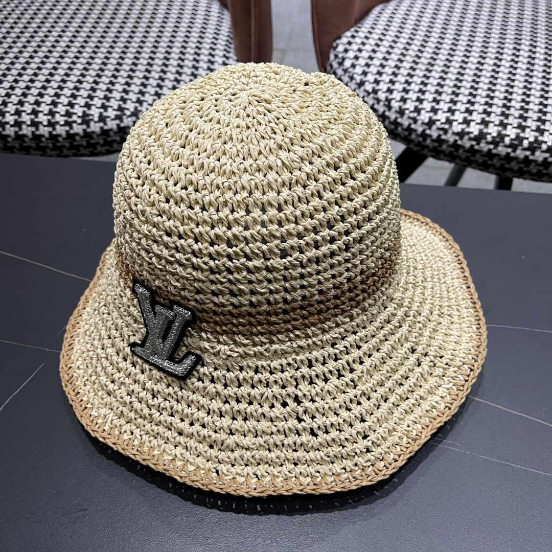  路易威登日系波浪边水钻渔夫帽手工钩针草帽女夏季防
晒镂空透气遮阳