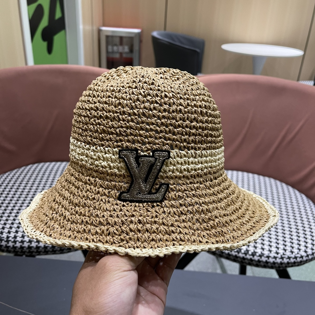  路易威登日系波浪边水钻渔夫帽手工钩针草帽女夏季防
晒镂空透气遮阳