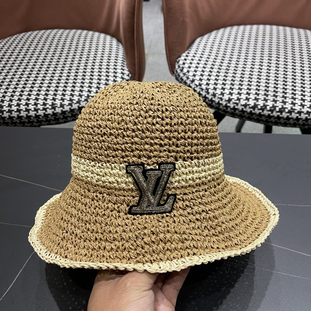  路易威登日系波浪边水钻渔夫帽手工钩针草帽女夏季防
晒镂空透气遮阳