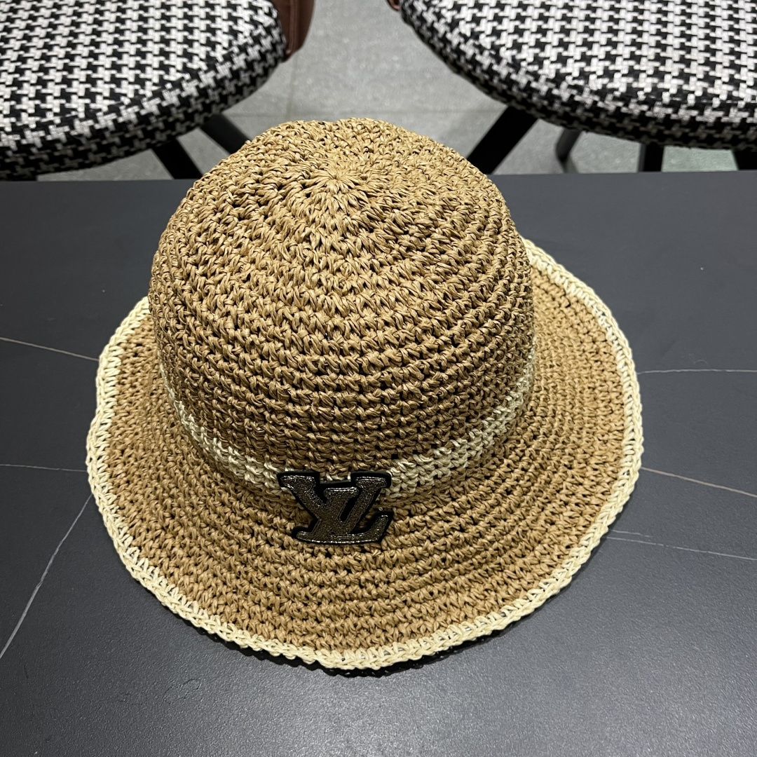  路易威登日系波浪边水钻渔夫帽手工钩针草帽女夏季防
晒镂空透气遮阳
