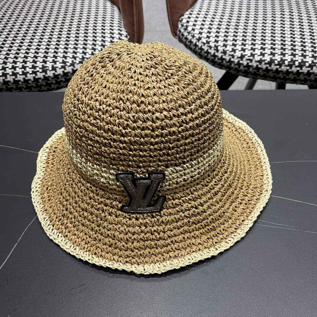  路易威登日系波浪边水钻渔夫帽手工钩针草帽女夏季防
晒镂空透气遮阳