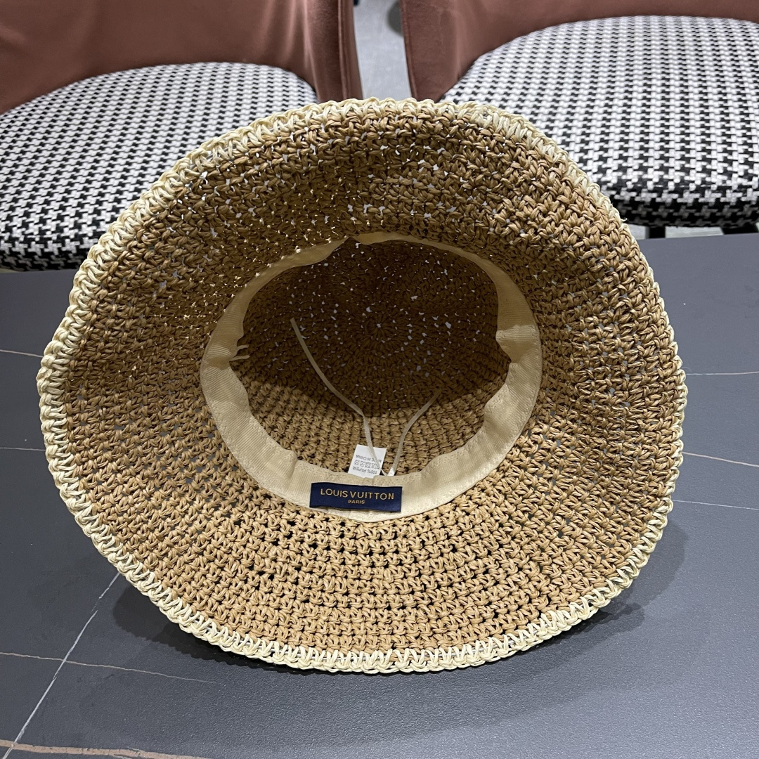  路易威登日系波浪边水钻渔夫帽手工钩针草帽女夏季防
晒镂空透气遮阳