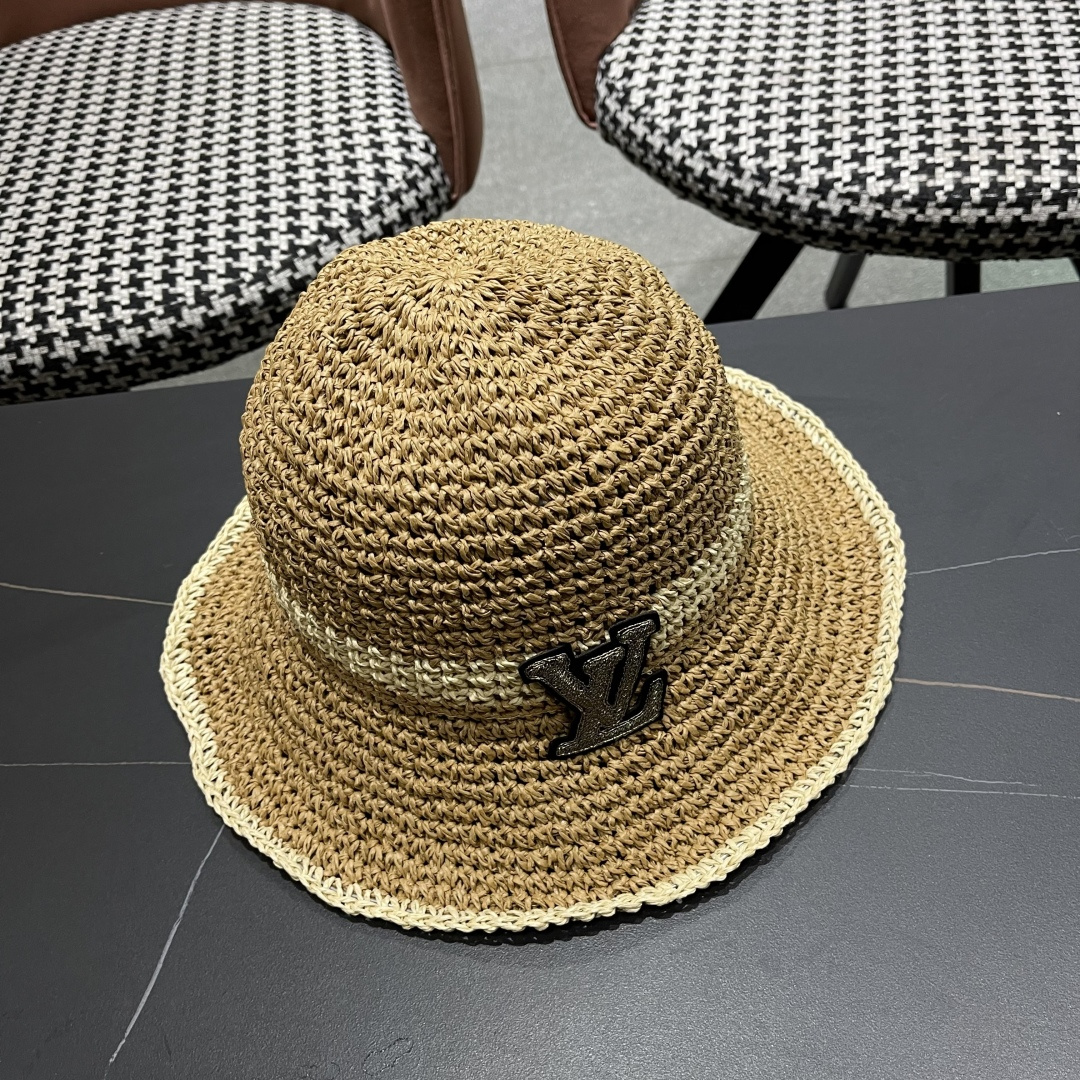 路易威登日系波浪边水钻渔夫帽手工钩针草帽女夏季防
晒镂空透气遮阳