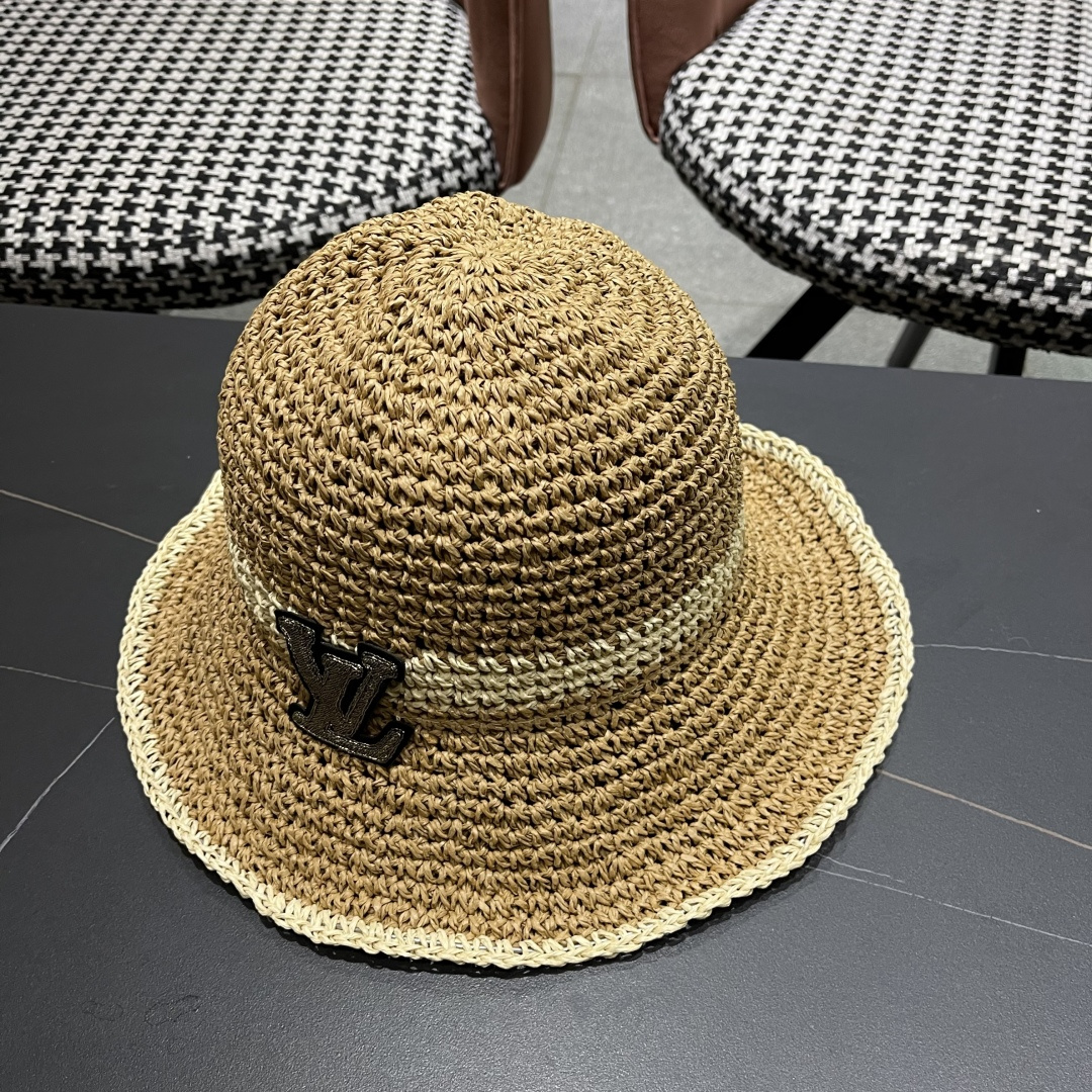  路易威登日系波浪边水钻渔夫帽手工钩针草帽女夏季防
晒镂空透气遮阳