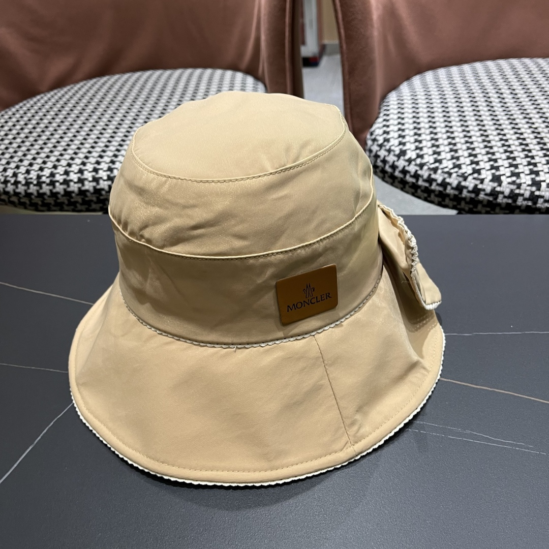  👒蒙‌口Moncler👒2025法式针织帽女春季新款蝴蝶结 时尚遮阳盆帽条纹防晒帽子水桶编织渔夫帽