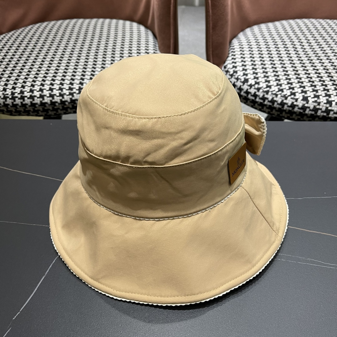  👒蒙‌口Moncler👒2025法式针织帽女春季新款蝴蝶结 时尚遮阳盆帽条纹防晒帽子水桶编织渔夫帽