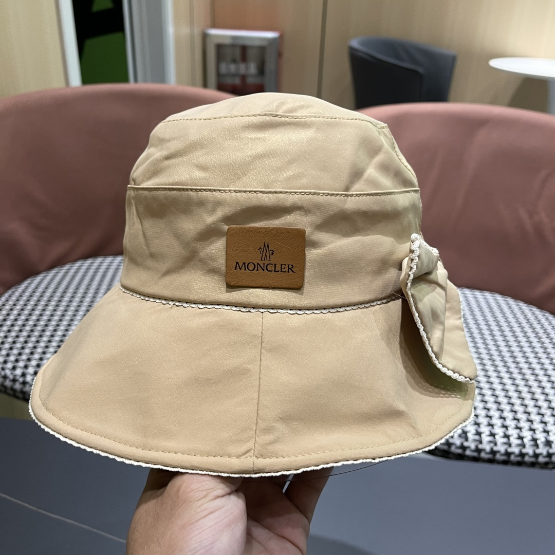  👒蒙‌口Moncler👒2025法式针织帽女春季新款蝴蝶结 时尚遮阳盆帽条纹防晒帽子水桶编织渔夫帽