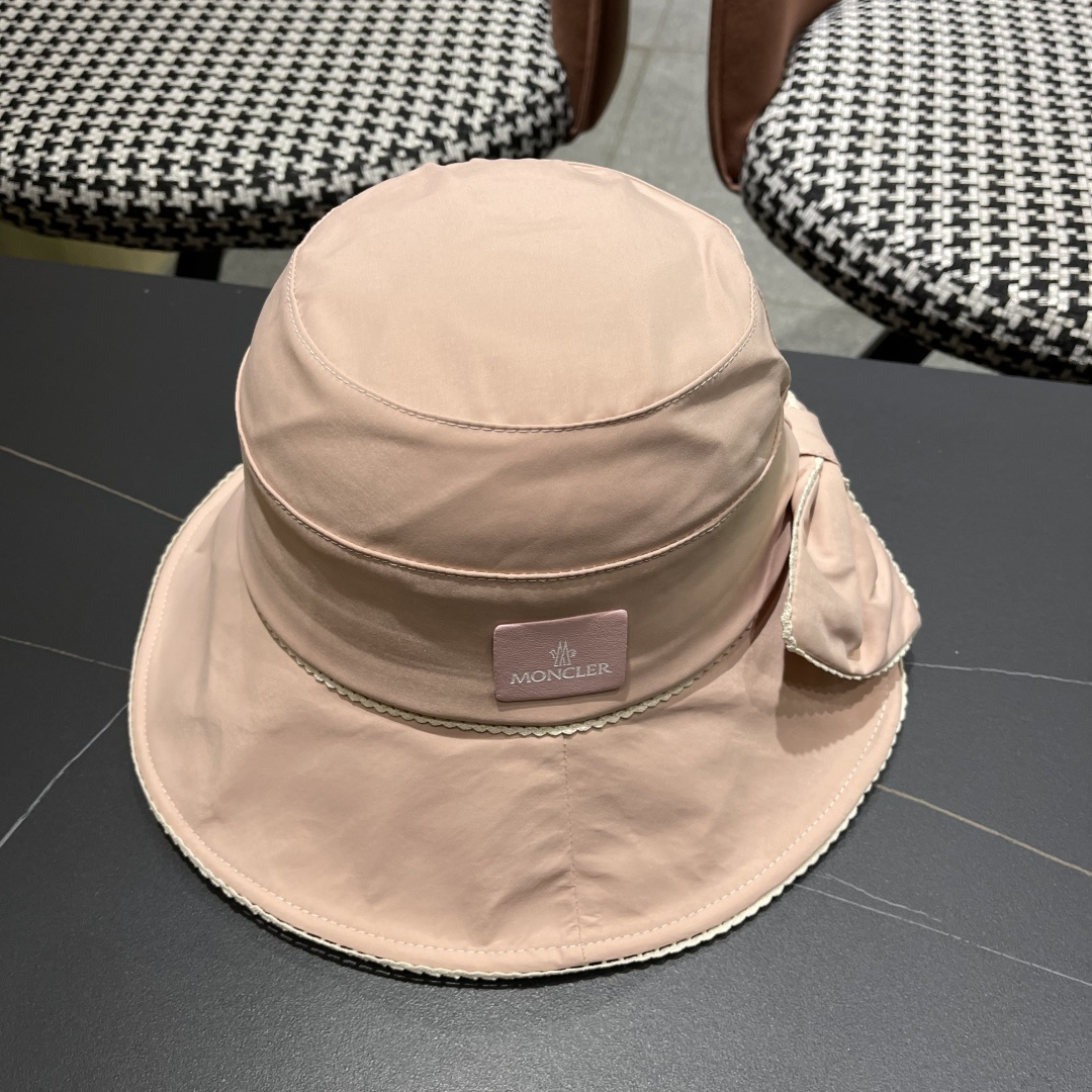  👒蒙‌口Moncler👒2025法式针织帽女春季新款蝴蝶结 时尚遮阳盆帽条纹防晒帽子水桶编织渔夫帽