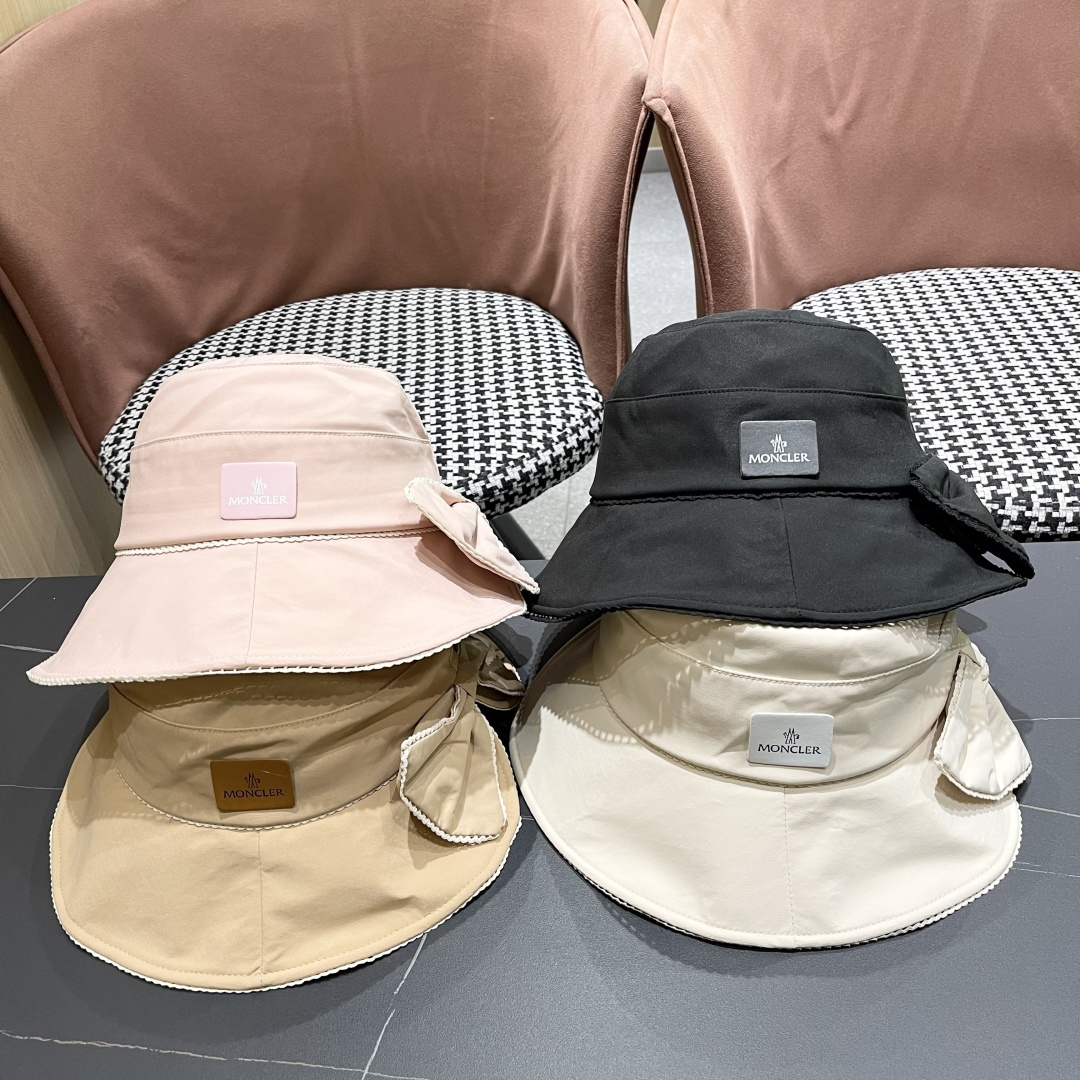 👒蒙‌口Moncler👒2025法式针织帽女春季新款蝴蝶结 时尚遮阳盆帽条纹防晒帽子水桶编织渔夫帽
