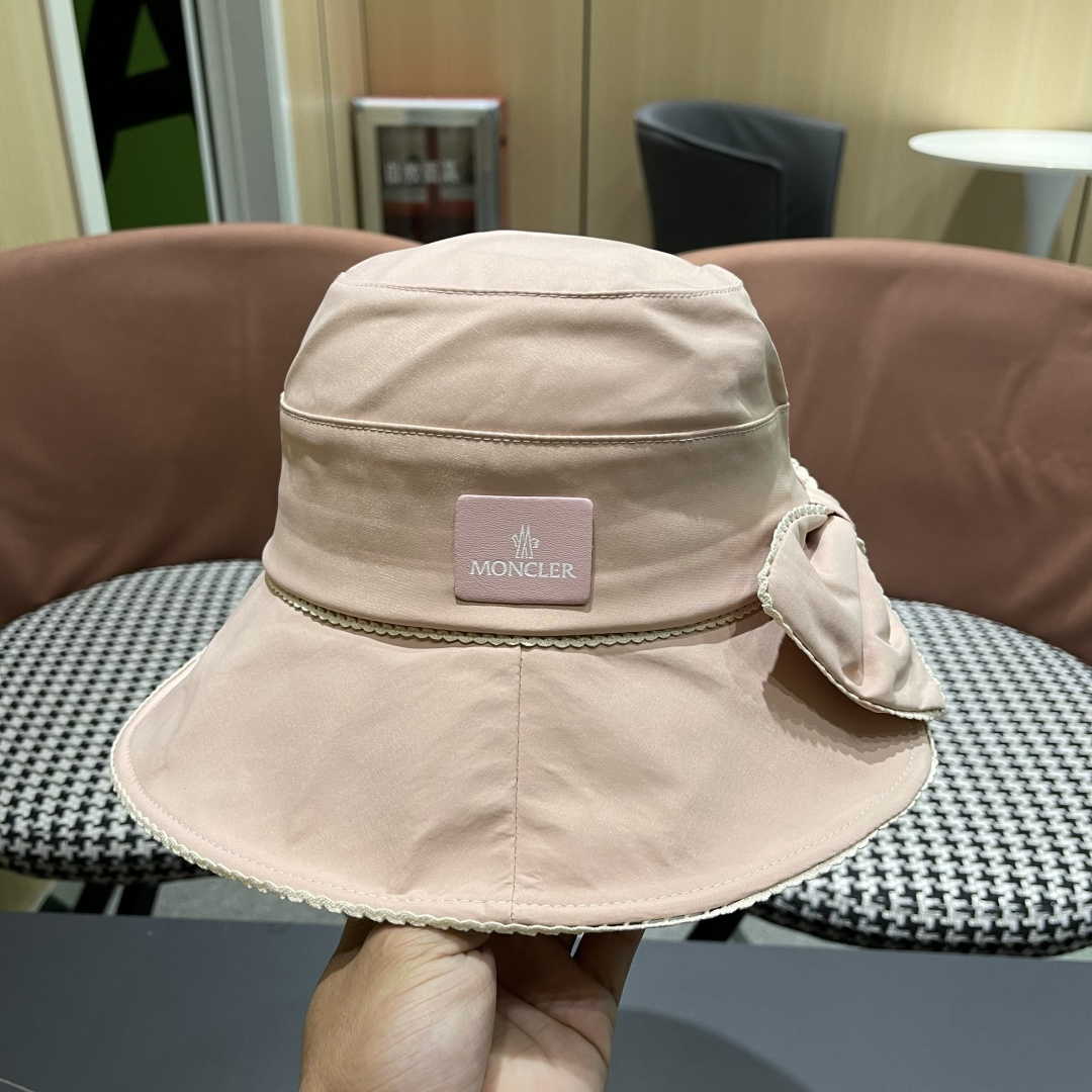  👒蒙‌口Moncler👒2025法式针织帽女春季新款蝴蝶结 时尚遮阳盆帽条纹防晒帽子水桶编织渔夫帽