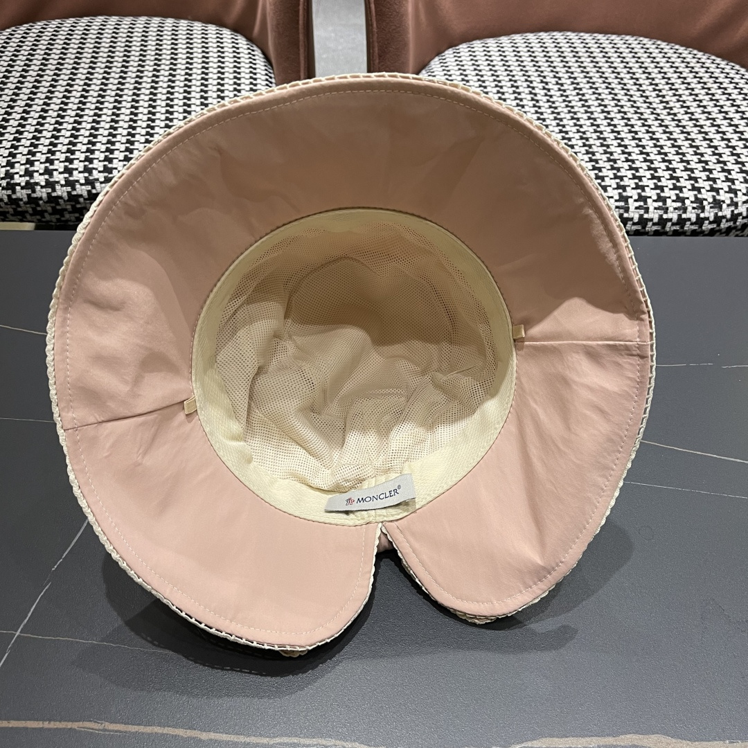  👒蒙‌口Moncler👒2025法式针织帽女春季新款蝴蝶结 时尚遮阳盆帽条纹防晒帽子水桶编织渔夫帽