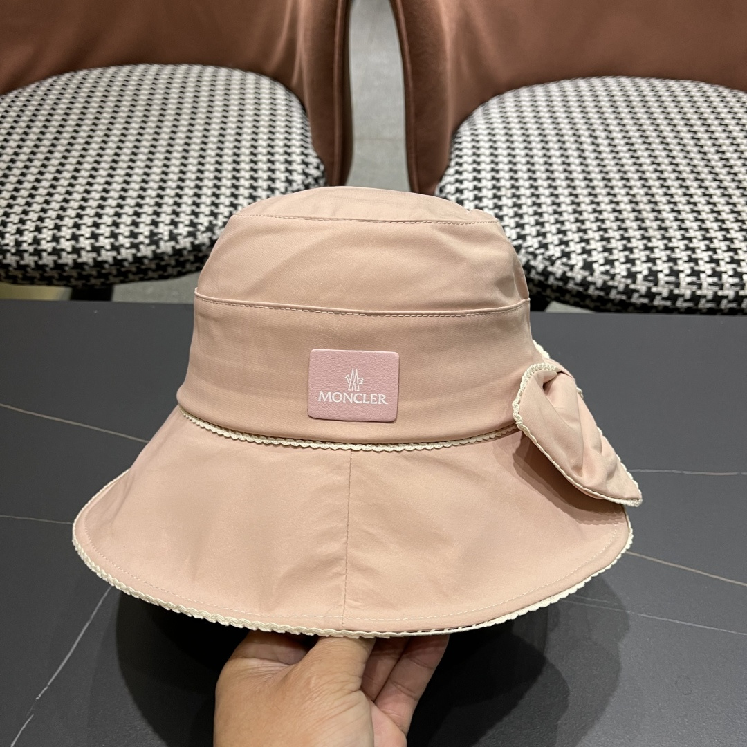  👒蒙‌口Moncler👒2025法式针织帽女春季新款蝴蝶结 时尚遮阳盆帽条纹防晒帽子水桶编织渔夫帽