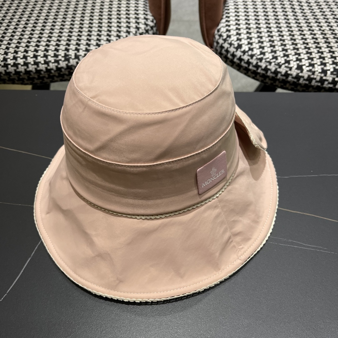  👒蒙‌口Moncler👒2025法式针织帽女春季新款蝴蝶结 时尚遮阳盆帽条纹防晒帽子水桶编织渔夫帽