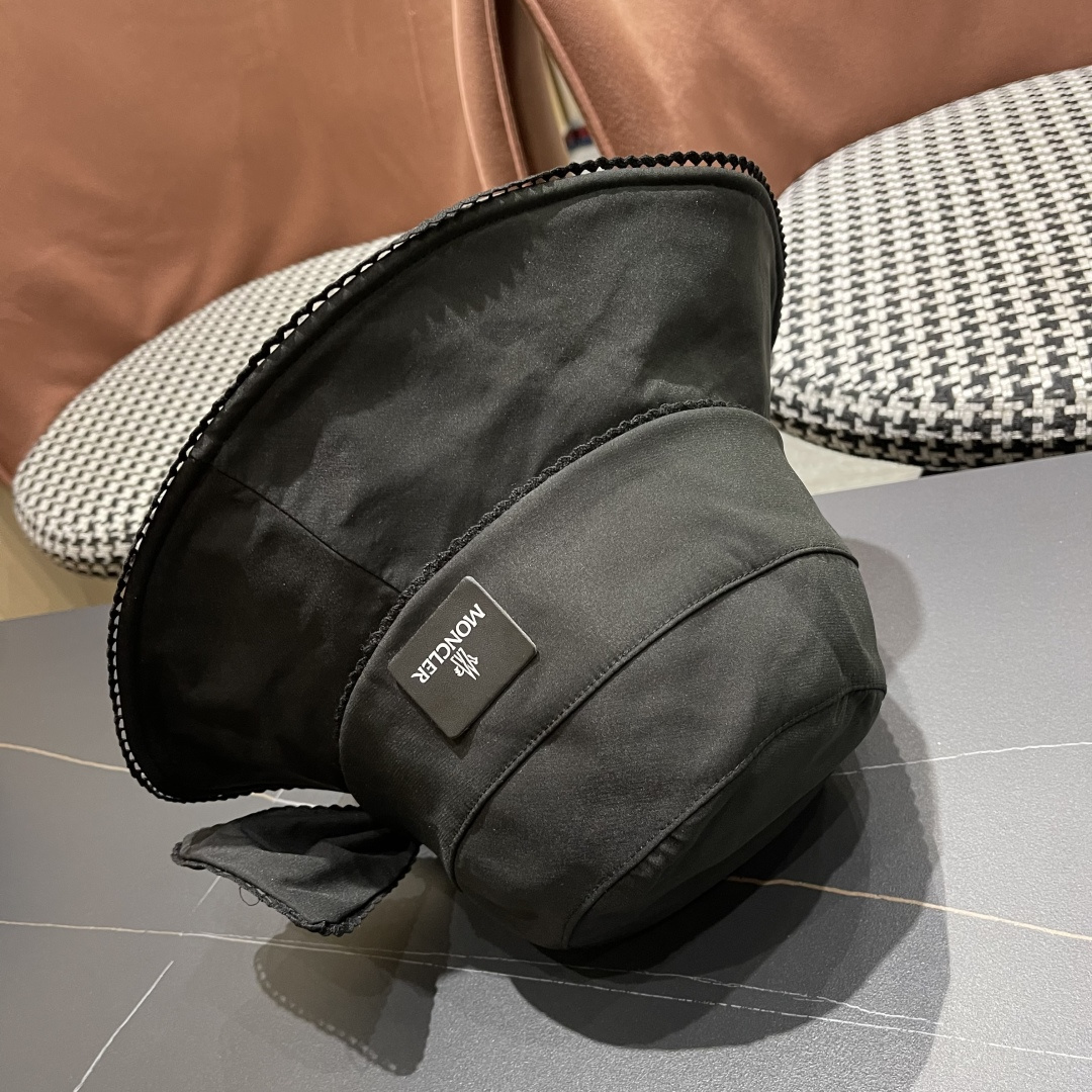  👒蒙‌口Moncler👒2025法式针织帽女春季新款蝴蝶结 时尚遮阳盆帽条纹防晒帽子水桶编织渔夫帽