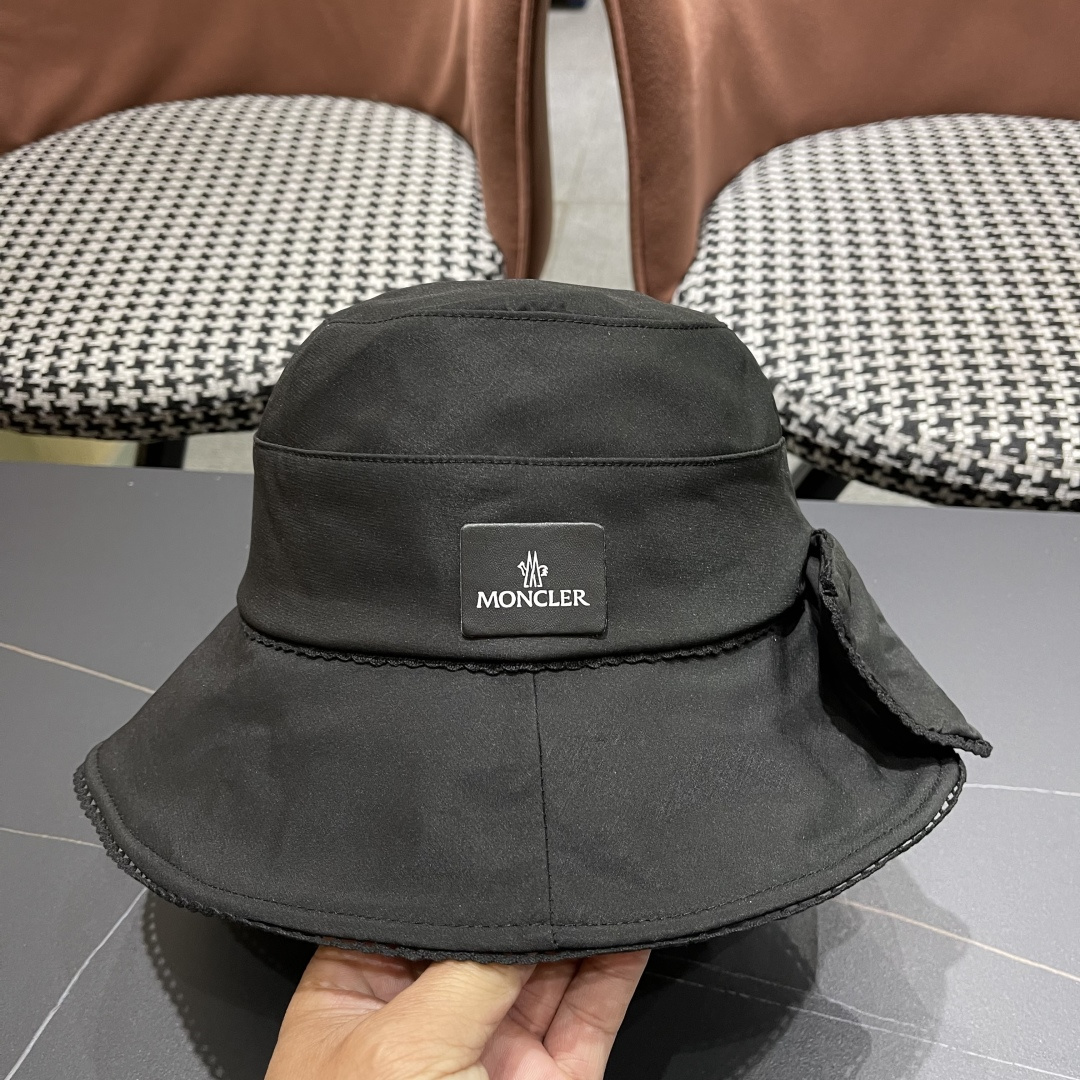  👒蒙‌口Moncler👒2025法式针织帽女春季新款蝴蝶结 时尚遮阳盆帽条纹防晒帽子水桶编织渔夫帽
