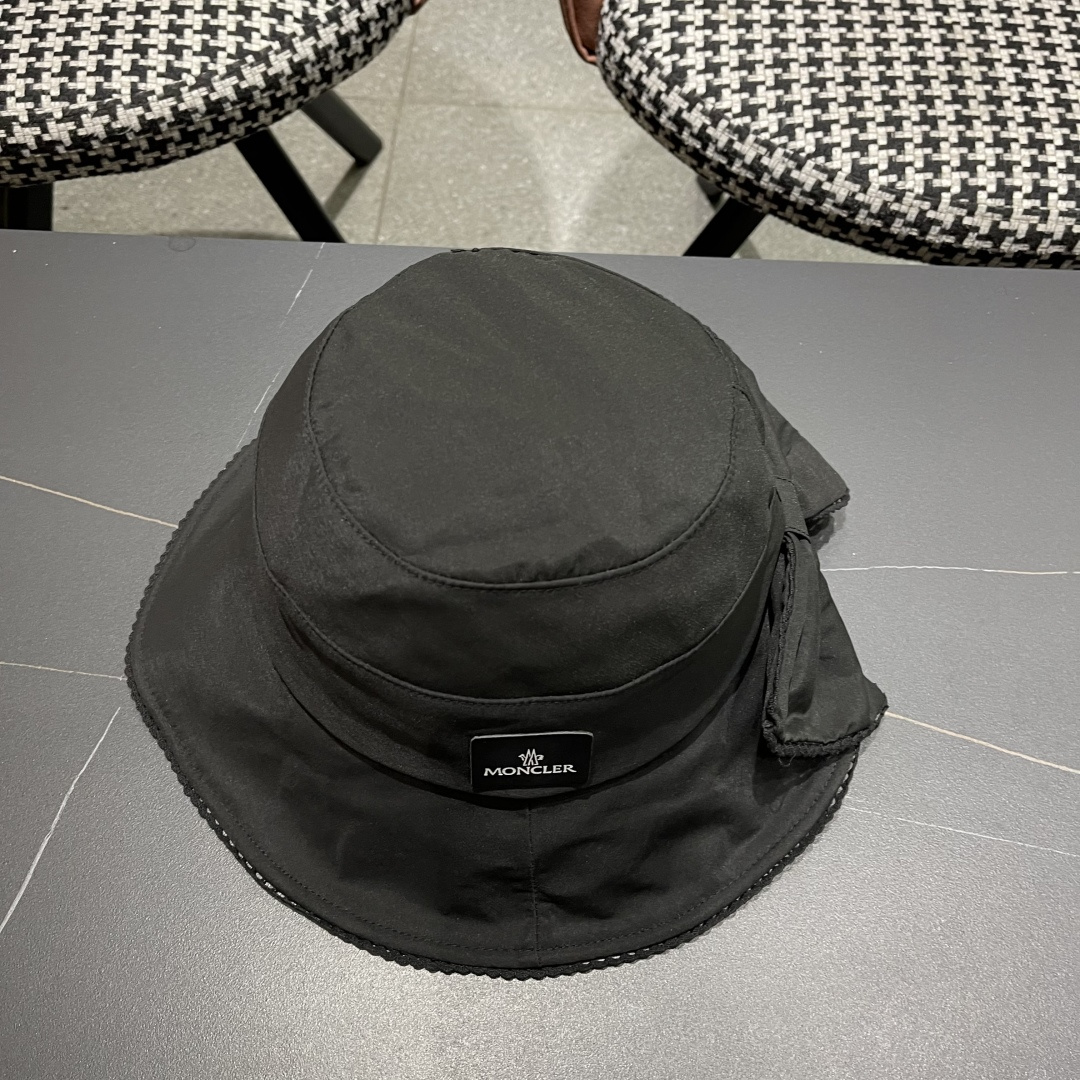  👒蒙‌口Moncler👒2025法式针织帽女春季新款蝴蝶结 时尚遮阳盆帽条纹防晒帽子水桶编织渔夫帽